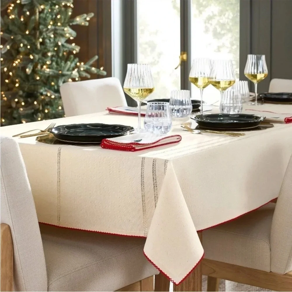 84x60 Christmas Trim Tablecloth Red/Natural - Hearth & Hand Magnolia, Target